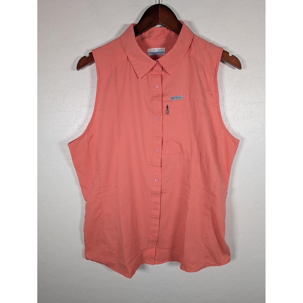 Columbia Shirt Womens Large Coral Sleeveless Button Front Lightweight‎ Outdoor